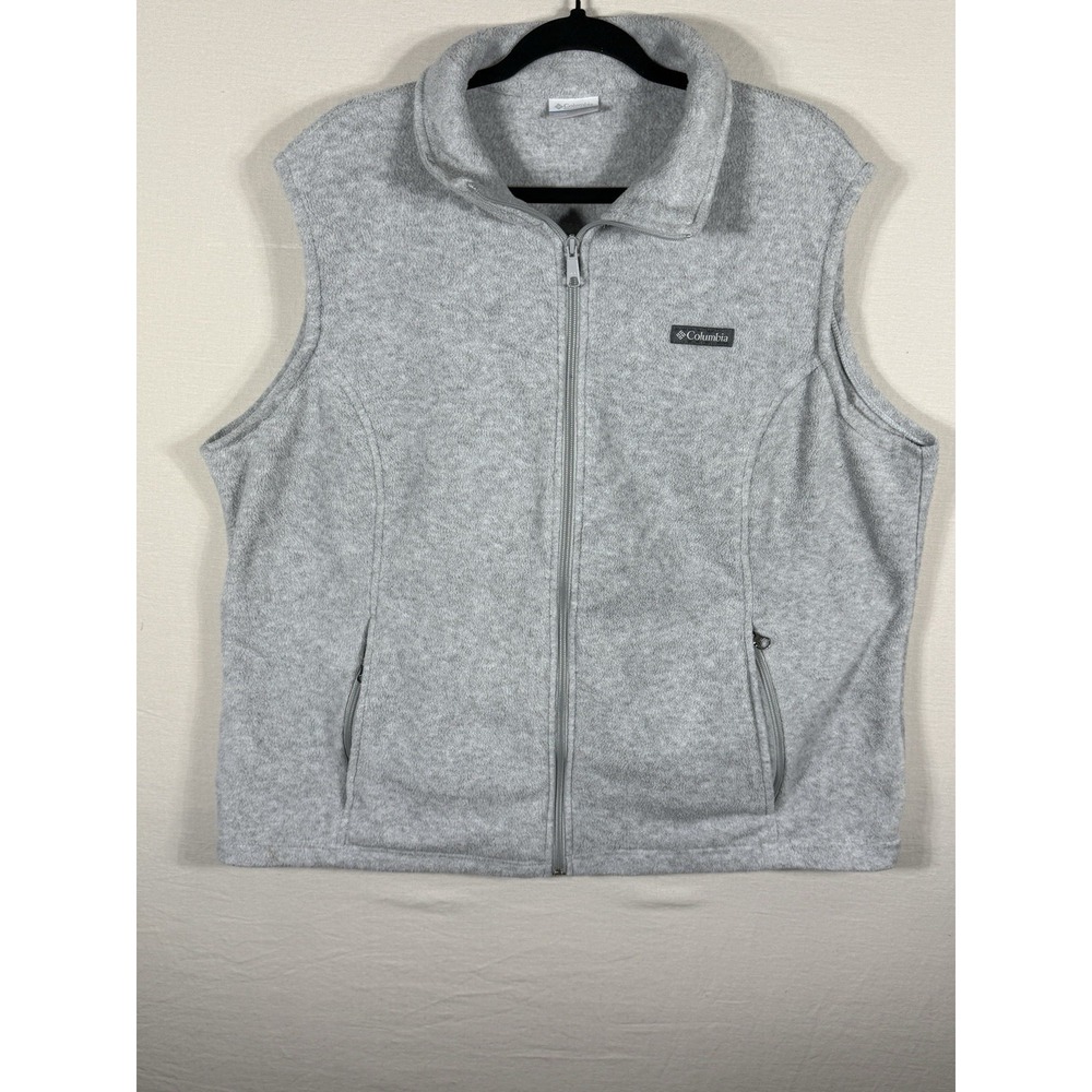 Columbia Fleece Vest Women Plus Size 2X Gray Full Zip Classic Outdoor
